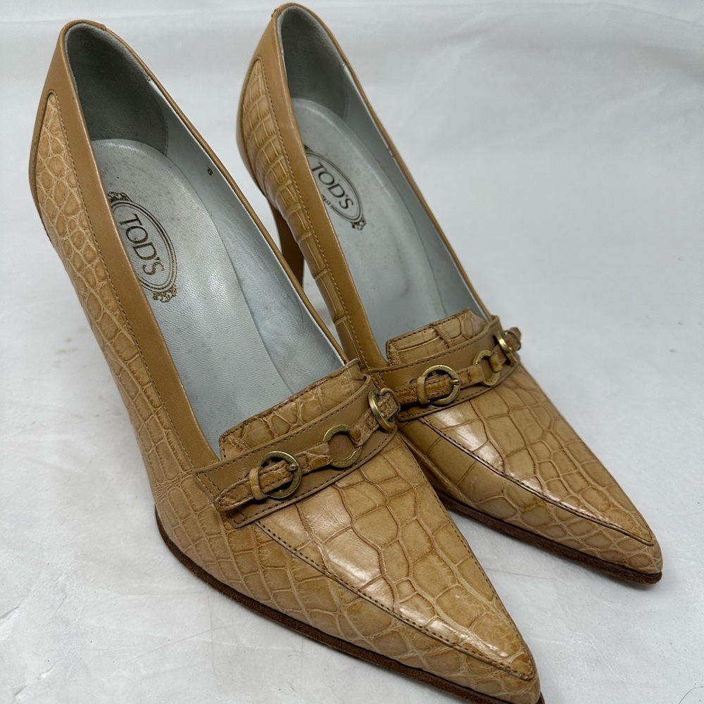 Tod's Tan Croc-Embossed Women's Heels Size 8